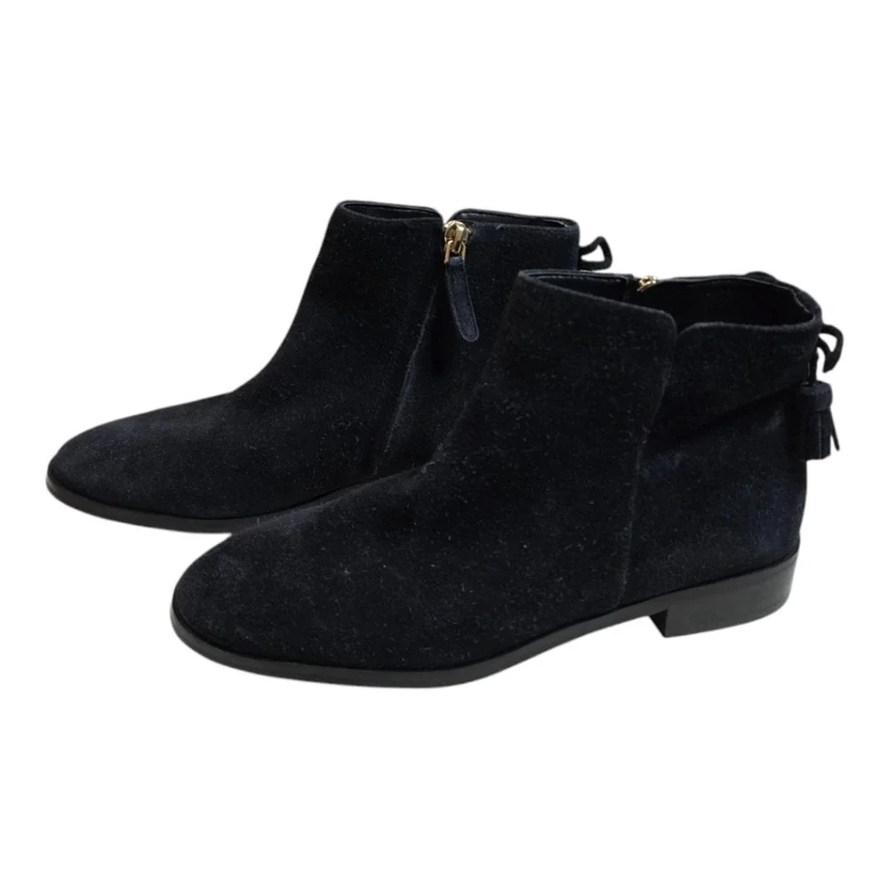 KATE SPADE Saddle Bootie Black‎ Suede Ankle Boots Sz Side Zip 7 B Tassle $248